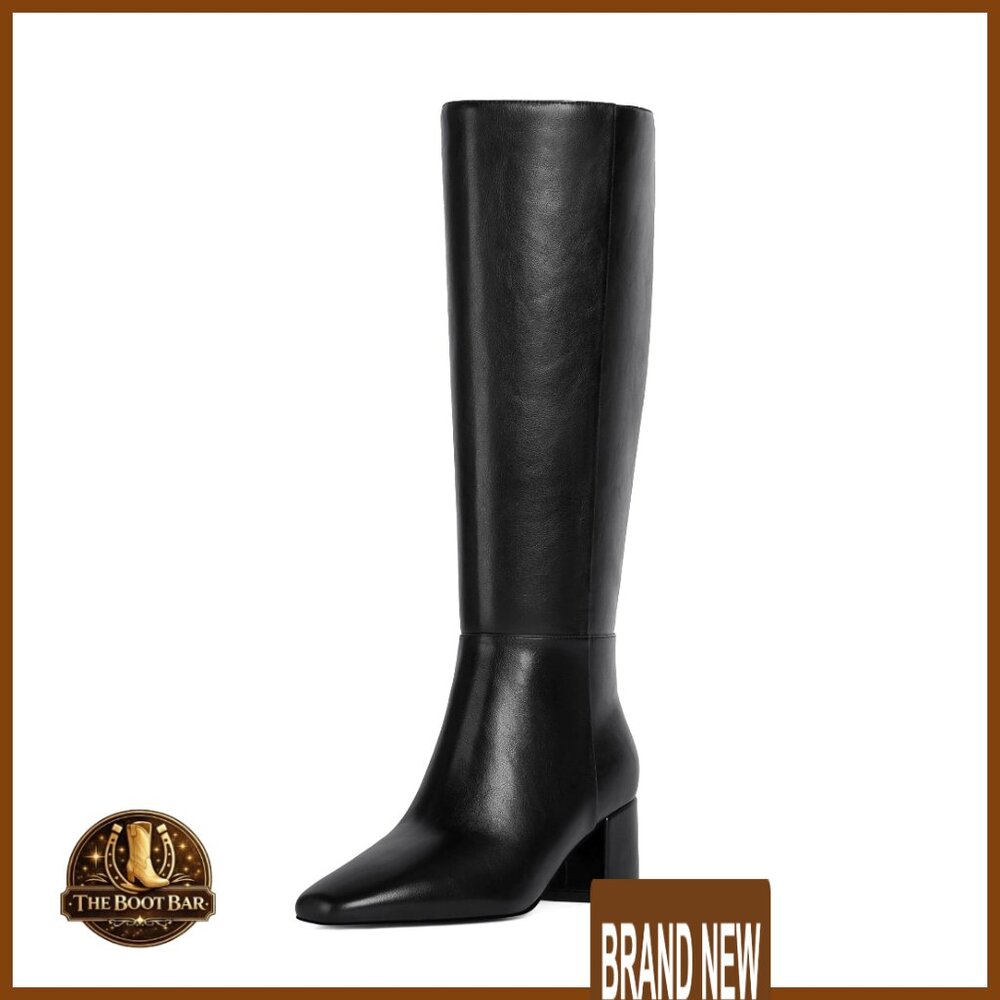 Knee High Boots Women Chunky Heel Square Toe Tall Boots Block Heel Zipper